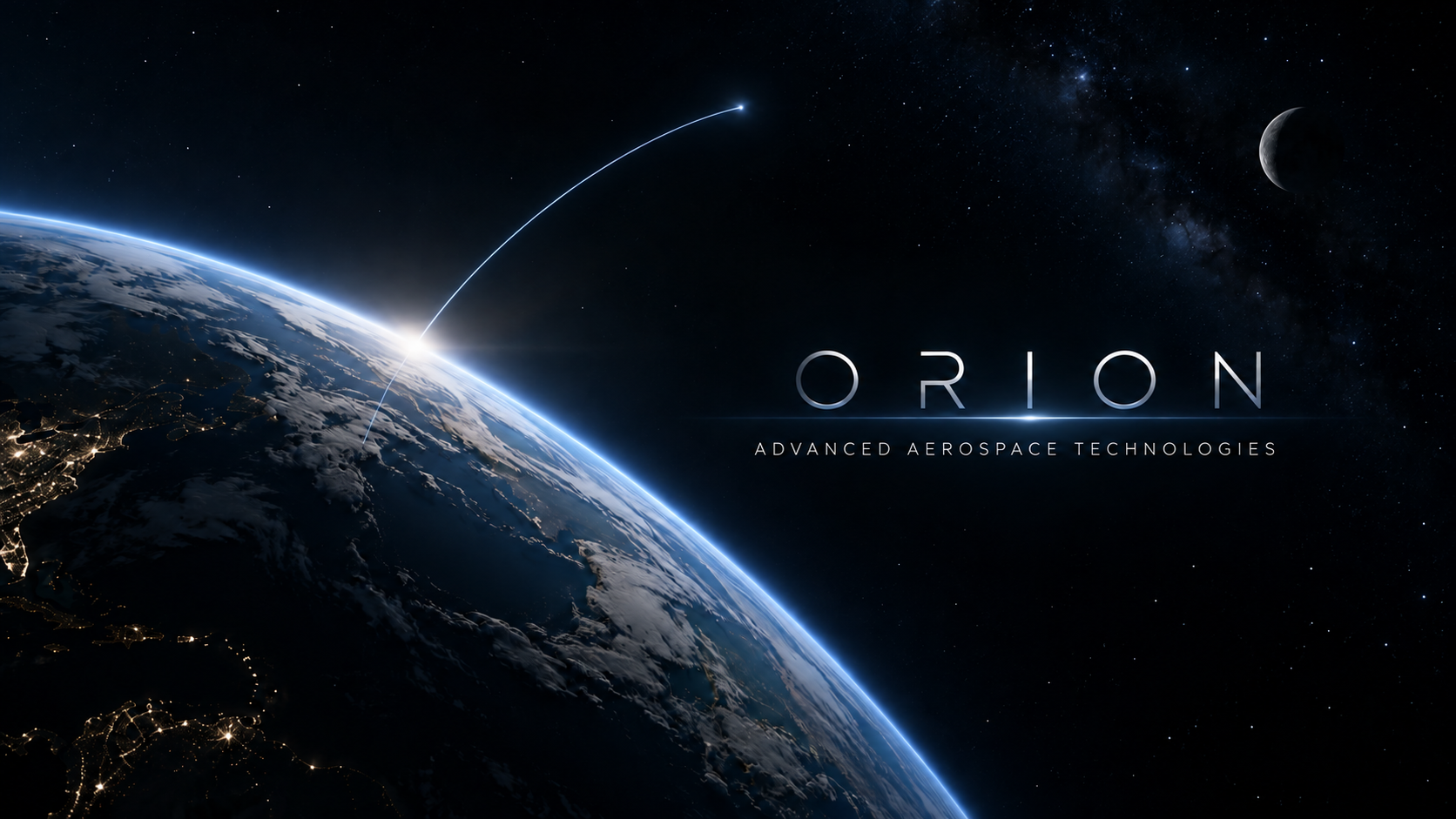 Earth, the Moon, and an orbital trajectory representing ORION's long-range vision